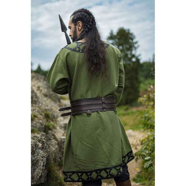 Erik Leather Trim Viking Tunic - Green