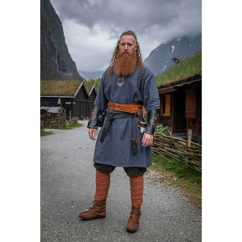 Freki Embroidered Viking Tunic - Blue-Grey