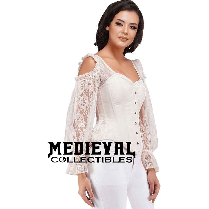 Everly White Brocade Corset with Sleeves