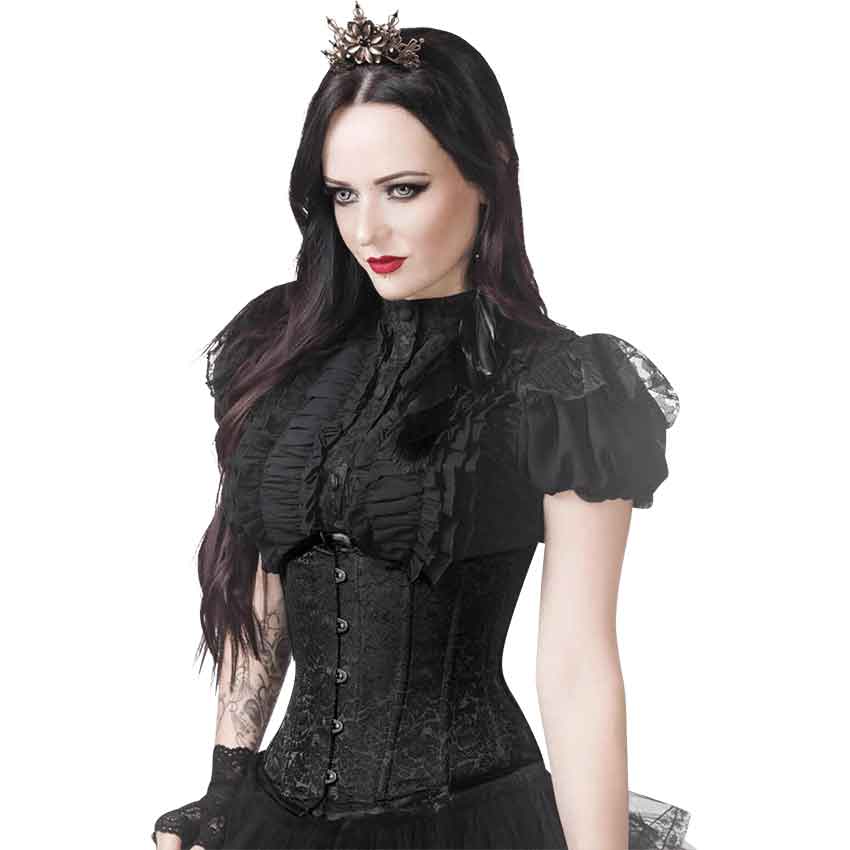 Black Brocade Steel Boned Front Laced Corset Gothic Plus Size Overbust  Bustier at  Women's Clothing store