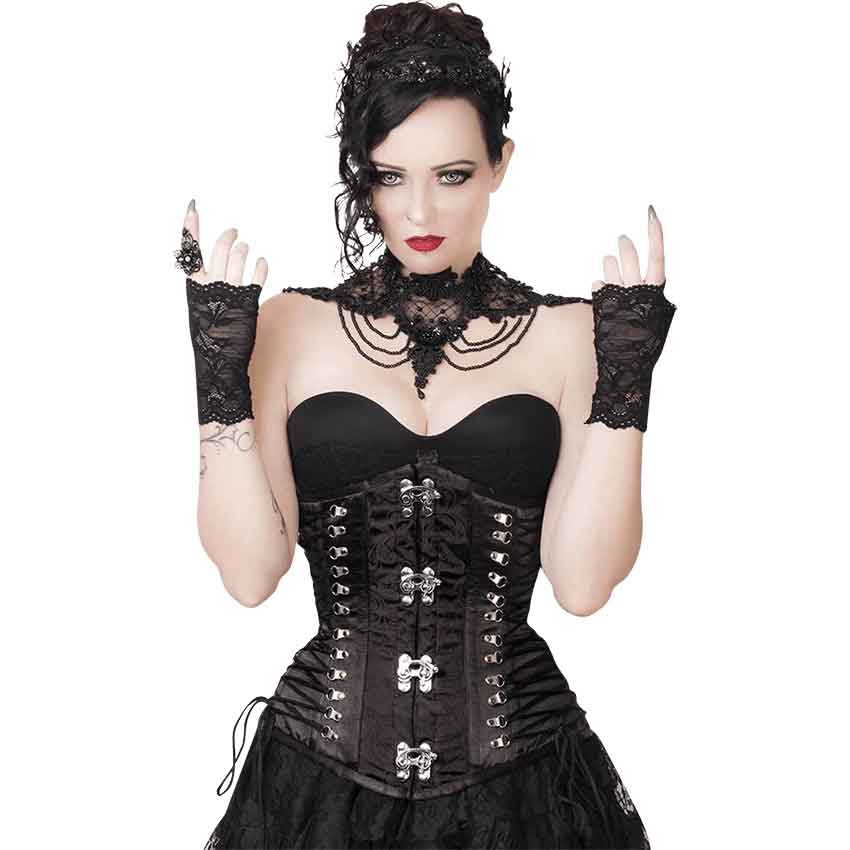 Gothic Style Women Black High Waist Lace Up Corset Skirt Satin
