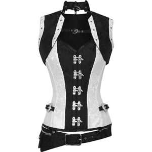 White and Black Gothic Corset and Jacket Set