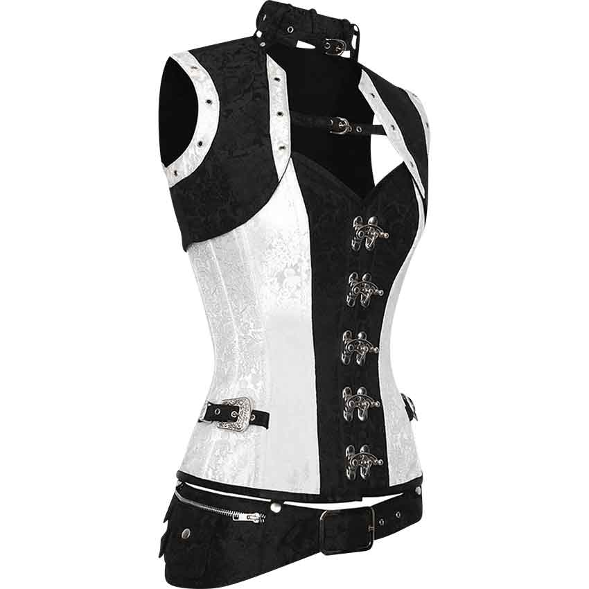 Petra Overbust Plus Size Steel Boned Corset In Scroll Brocade