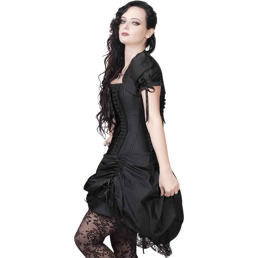 Steampunk Victorian Elegant Off Shoulder Overbust Corset Dress Skirt Set  With Lace Long Sleeves