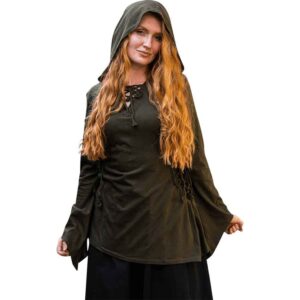 Lea Hooded Medieval Blouse - Olive Green