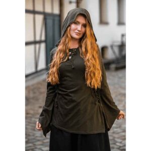 Lea Hooded Medieval Blouse - Olive Green