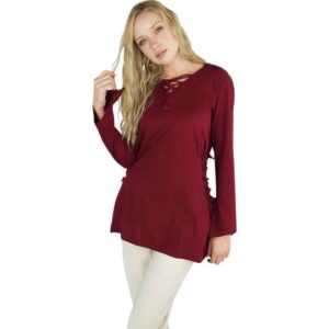 Lea Hooded Medieval Blouse - Wine Red