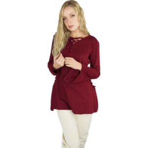 Lea Hooded Medieval Blouse - Wine Red