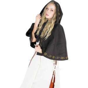 Runa Embroidered Medieval Hood - Brown