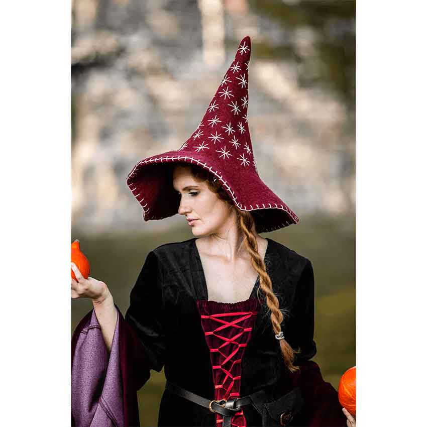 Star Wool Witch Hat - Red