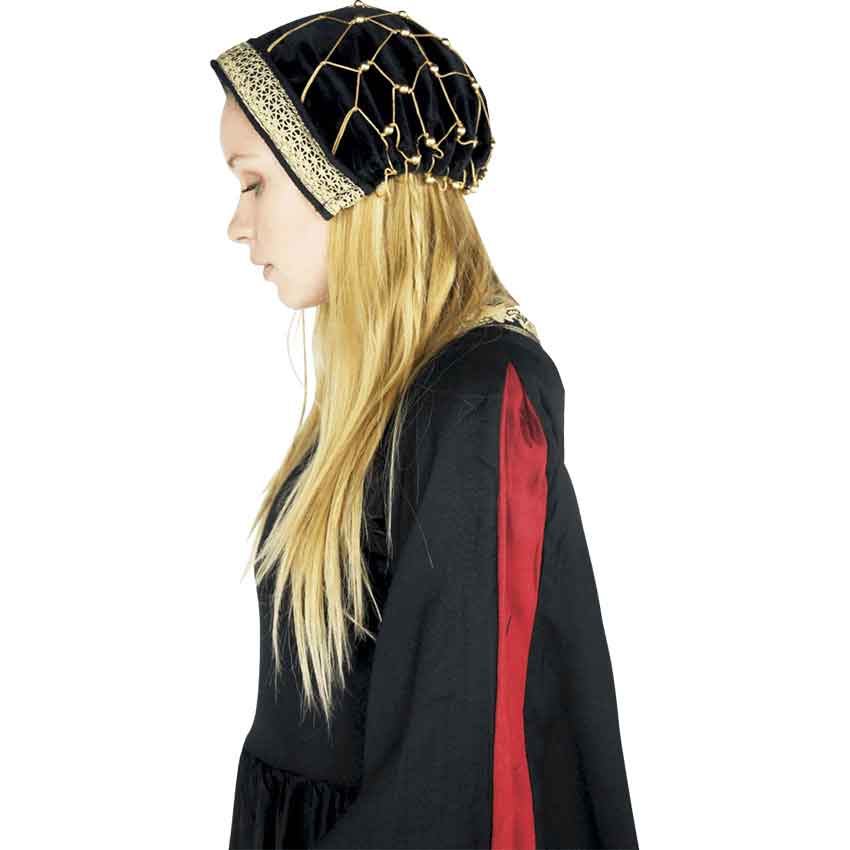 Elaine Noble Lady's Velvet Bonnet - Black with Gold