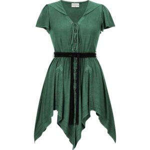 Robyn Short Hooded Medieval Dress with Chemise - Green Jade