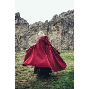 Alma Embroidered Wool Cloak - Red