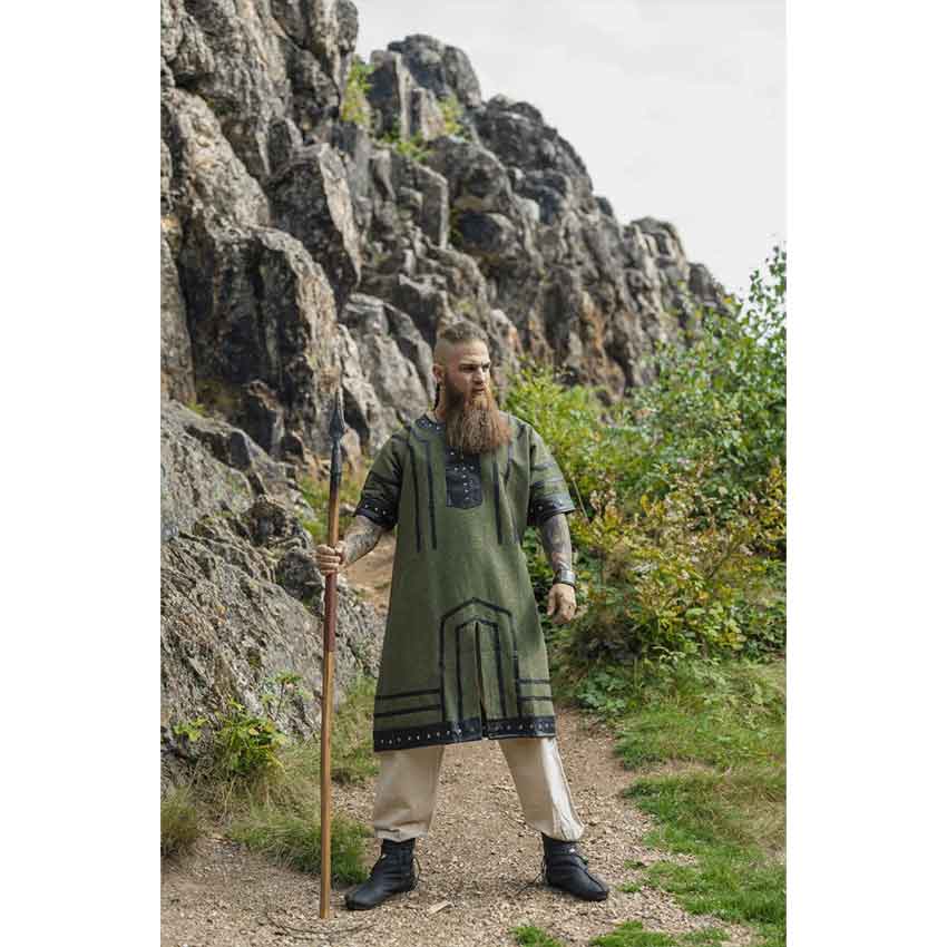 Rollo Leather Trim Viking Tunic - Green