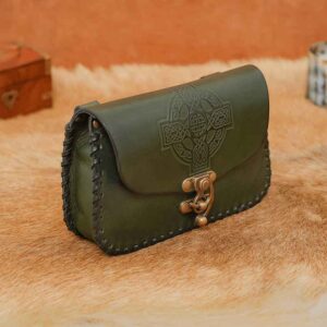 Embossed Celtic Cross Leather Bag - Green