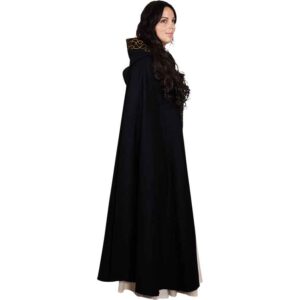 Embroidered Elvish Wool Cloak - Black