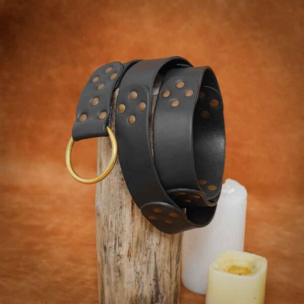 Bertrand Medieval Belt with Brass Ring - Black