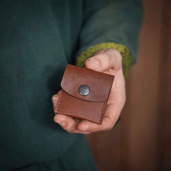 Square Leather Coin Pouch - Brown