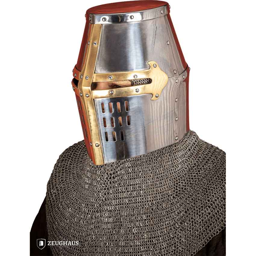 Crusader Great Helmet with Brass Accent - Polished