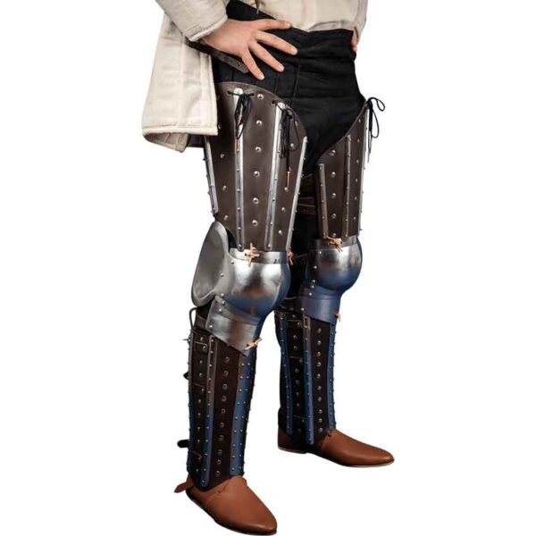 Steel and Leather Splinted Leg Armor - Brown