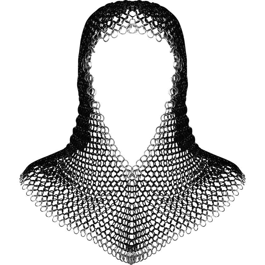 Silver Trim Blackened Steel Chainmail Coif