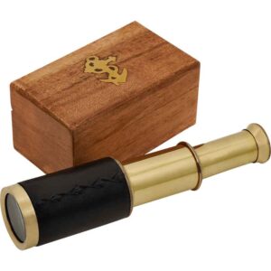 Pirate's Mini Brass Telescope with Wooden Box