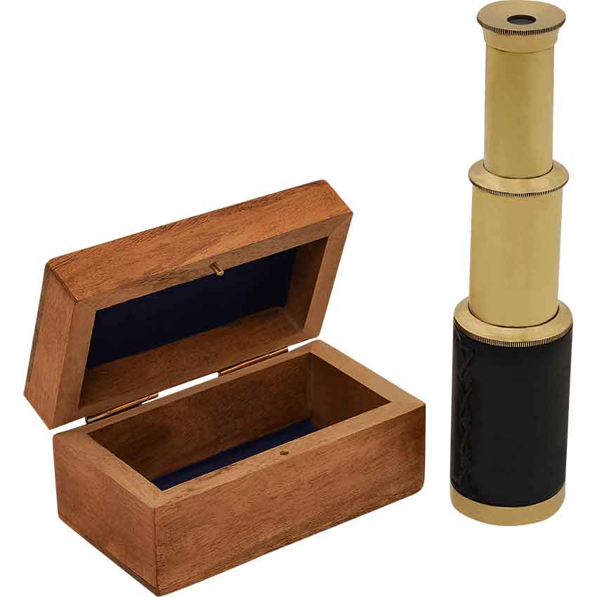 Pirate's Mini Brass Telescope with Wooden Box