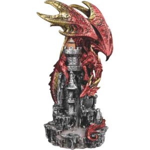 Red Dragon on Castle Backflow Incense Burner