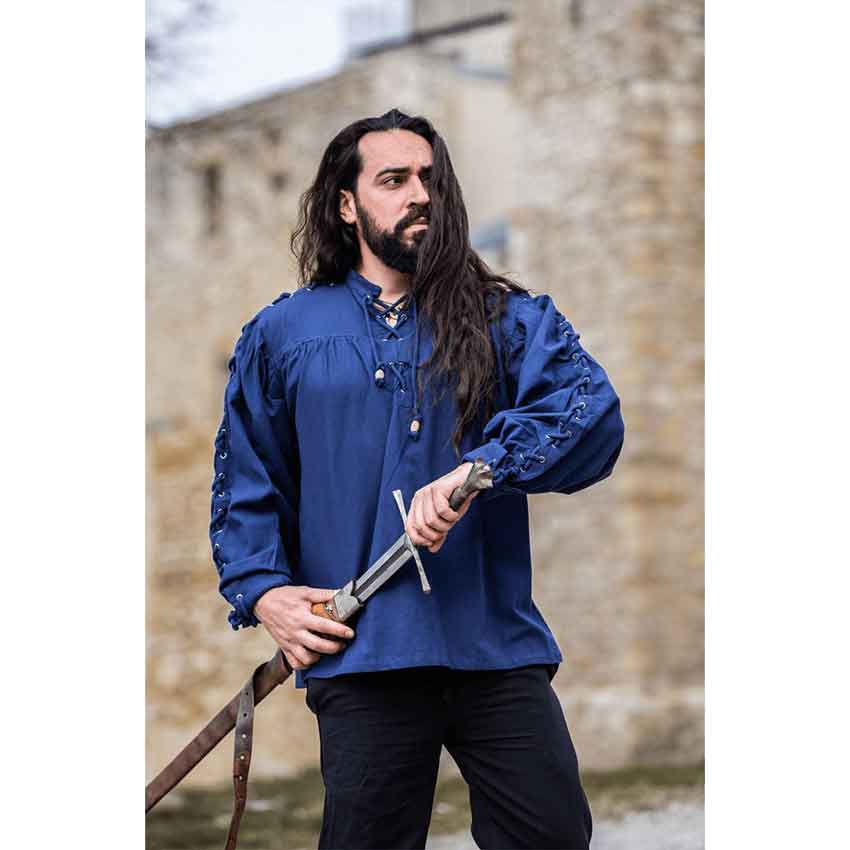 Adrian Medieval Lace-Up Shirt - Blue