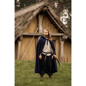 Hervir Wool Cloak with Liripipe Hood - Blue