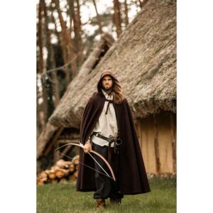 Hervir Wool Cloak with Liripipe Hood - Brown