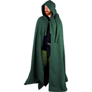 Hervir Wool Cloak with Liripipe Hood - Green