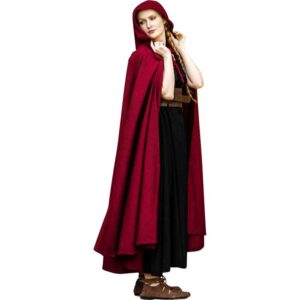 Hervir Wool Cloak with Liripipe Hood - Red