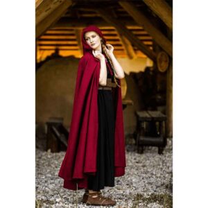 Hervir Wool Cloak with Liripipe Hood - Red