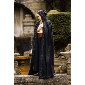 Erna Embroidered Medieval Cloak - Black