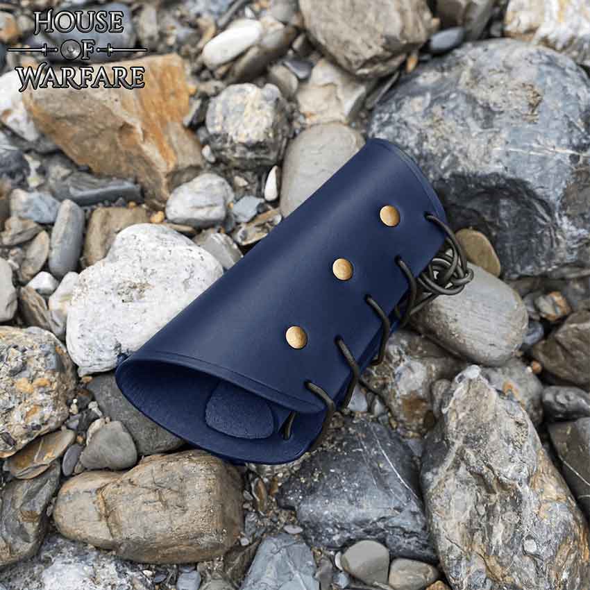 Simple Leather Wrist Bracer - Blue