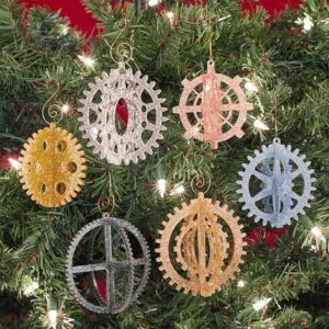 3-D Steampunk Glitter Gear Ornaments - Set of 6