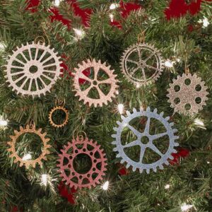 Steampunk Glitter Gear Ornaments - Set of 8