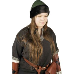 Ulf Viking Cap with Fur Trim - Green with Dark Brown Fur