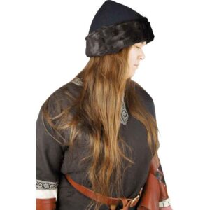 Ulf Viking Cap with Fur Trim - Black with Dark Brown Fur